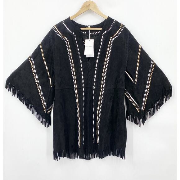 Dodo Bar Or Leo Dress 42 Small Suede Flare Sleeve Fringe Boho Western Festival - Picture 1 of 11
